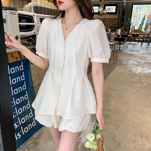 women's tracksuits cbafu chic summer set solid v-neck puff sleeve blouse lantern shorts 2 piece ladies casual clothes office lady n749, Gray
women's tracksuits cbafu chic summer set solid v-neck puff sleeve blouse lantern shorts 2 piece ladies casual clothes office lady n749, Gray