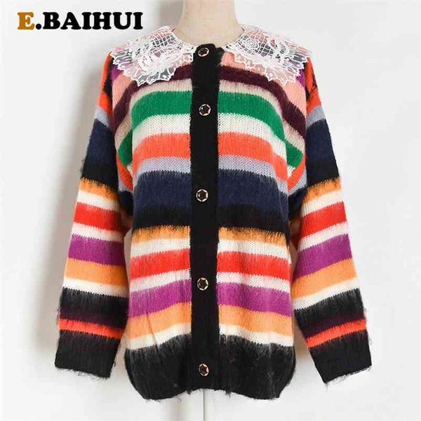 ebaihui mohair rainbow stripe lace cardigan baby collar loose knit sweater women casual long sleeve knit korean jumper 210522, White;black
ebaihui mohair rainbow stripe lace cardigan baby collar loose knit sweater women casual long sleeve knit korean jumper 210522, White;black