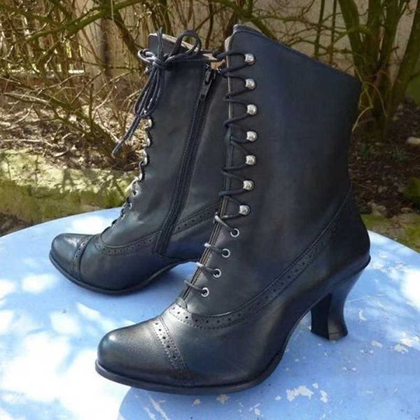 high heeled large women's british martin boots thick short medium cylinder motorcycle boots, Black
high heeled large women's british martin boots thick short medium cylinder motorcycle boots, Black