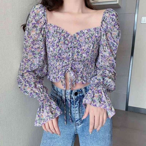 summer chiffon floral blouse female cropped square collar korean style lantern sleeves flower 210510, White
summer chiffon floral blouse female cropped square collar korean style lantern sleeves flower 210510, White