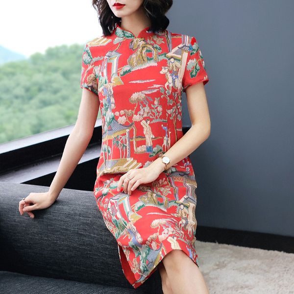 luxury cheongsam 2021 summer women's boutique quality fashion printed silk cheongsam drs p8085, Blue;red
luxury cheongsam 2021 summer women's boutique quality fashion printed silk cheongsam drs p8085, Blue;red