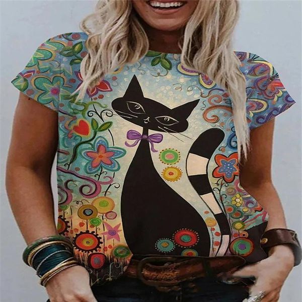 women's t-shirt women harajuku shirts casual loose floral cat print round neck short sleeve vintage summer, White
women's t-shirt women harajuku shirts casual loose floral cat print round neck short sleeve vintage summer, White