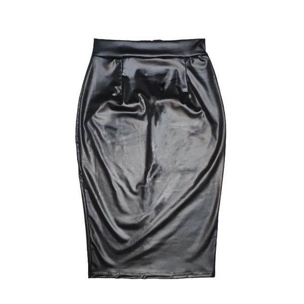 european and american style womens skirts high waist faux leather with zippered back split, Black
european and american style womens skirts high waist faux leather with zippered back split, Black