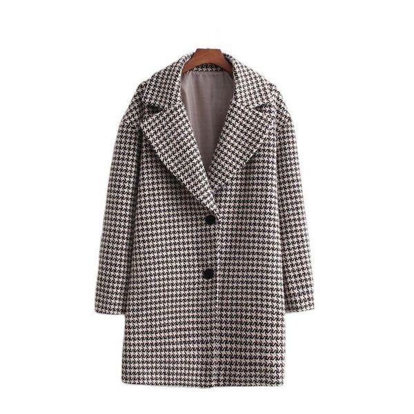 women's wool & blends zxqj women houndstooth woolen coat 2021 winter fashion vintage elegant ladies breasted outwear female pocket, Black
women's wool & blends zxqj women houndstooth woolen coat 2021 winter fashion vintage elegant ladies breasted outwear female pocket, Black