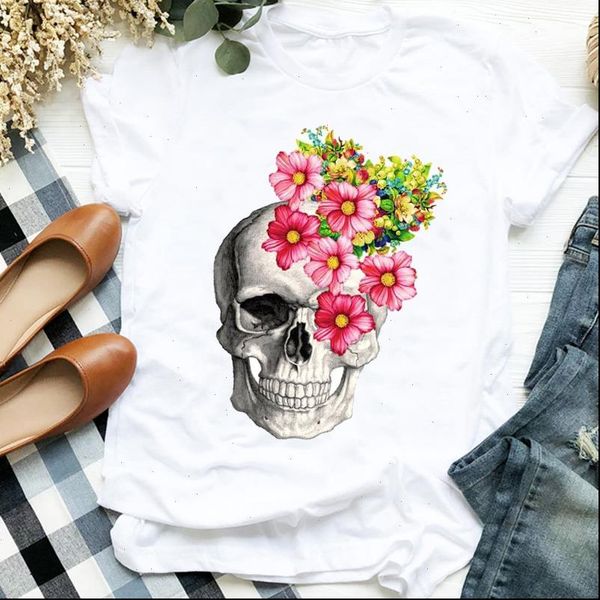 floral flower skull clothing womens autumn halloween print tee clothes graphic, White
floral flower skull clothing womens autumn halloween print tee clothes graphic, White