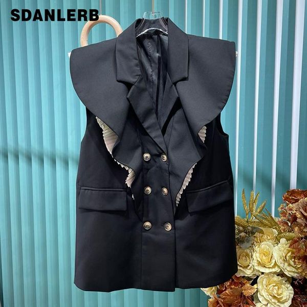 women's vests 2021 autumn korean style vintage ruffled double breasted suit vest all-match fashion ol black sleeveless coat, Black;white
women's vests 2021 autumn korean style vintage ruffled double breasted suit vest all-match fashion ol black sleeveless coat, Black;white