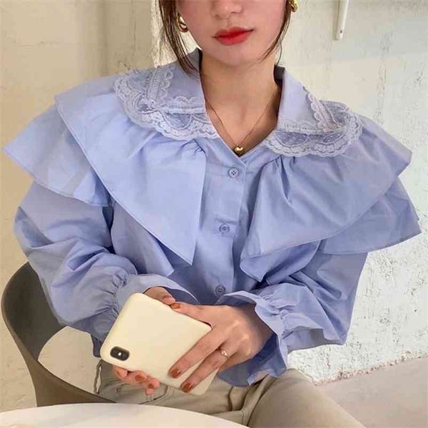 elegant lace patchwork ruffles turn down collar blouse women flare long sleeve single breast blusas solid ol slim shirt 210422, White
elegant lace patchwork ruffles turn down collar blouse women flare long sleeve single breast blusas solid ol slim shirt 210422, White