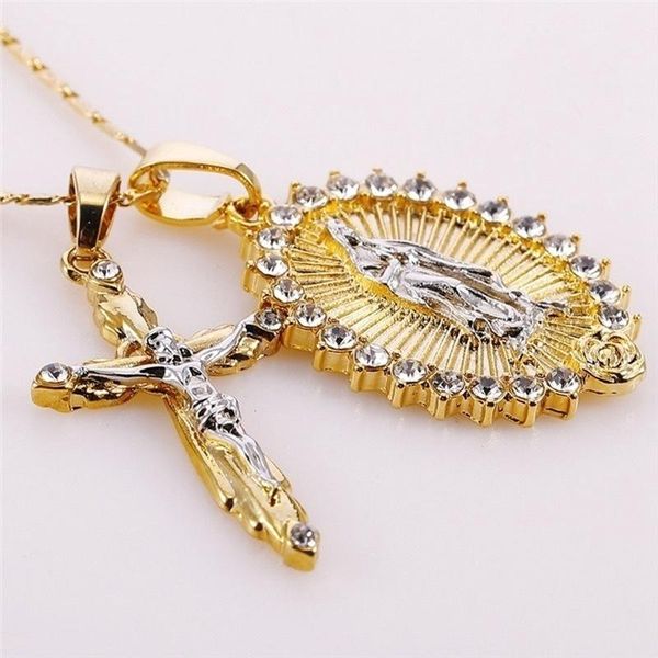 pendant necklaces women men gold plated cross crucifix necklace + virgin mary jesus faith jewelry, Silver
pendant necklaces women men gold plated cross crucifix necklace + virgin mary jesus faith jewelry, Silver