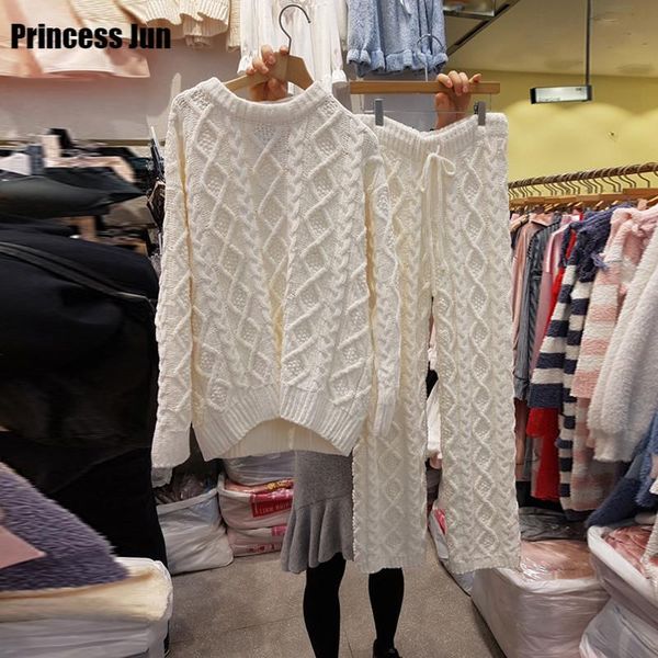 women autumn winter two piece sets knitted outfits twist knit o neck loose sweater&high waist wid leg pants 2pc suits women's, White
women autumn winter two piece sets knitted outfits twist knit o neck loose sweater&high waist wid leg pants 2pc suits women's, White
