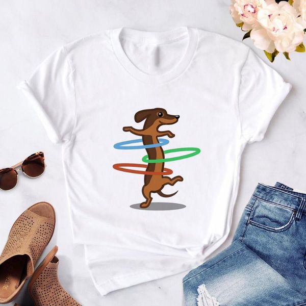 women's t-shirt summer vogue dachshund kawaii street cartoon dog graphic short-sleeved harajuku women, White
women's t-shirt summer vogue dachshund kawaii street cartoon dog graphic short-sleeved harajuku women, White