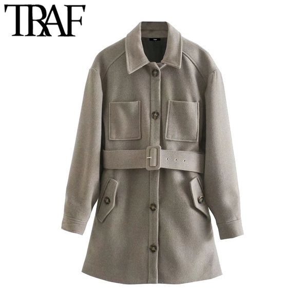 traf women fashion with belt loose woolen coat vintage long sleeve pockets female outerwear chic overcoat 210415, Black
traf women fashion with belt loose woolen coat vintage long sleeve pockets female outerwear chic overcoat 210415, Black
