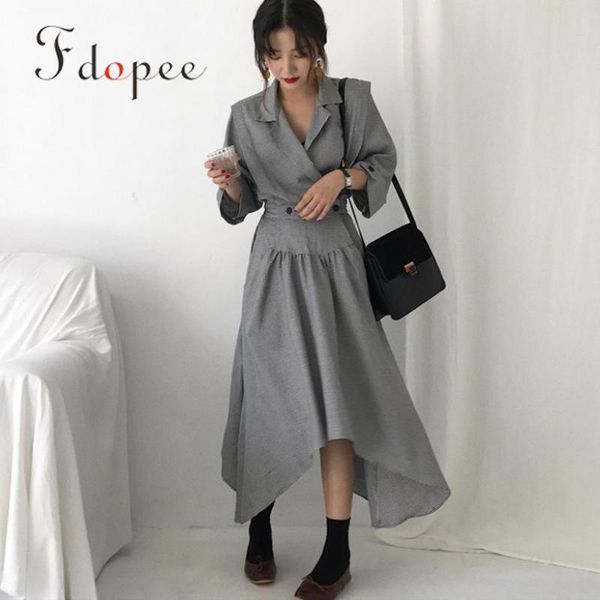 casual dresses 2021 elegant dress retro temperament suit collar high waist vestidos collect long sleeve irregular hem, Black;gray
casual dresses 2021 elegant dress retro temperament suit collar high waist vestidos collect long sleeve irregular hem, Black;gray