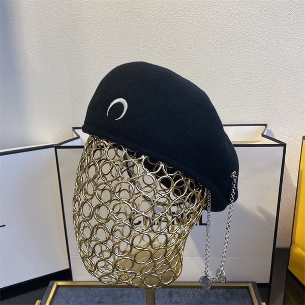 star's same moon embroidered woolen hat signature fashion versatile face revealing small chain beret men's and women's same h, Blue;gray
star's same moon embroidered woolen hat signature fashion versatile face revealing small chain beret men's and women's same h, Blue;gray