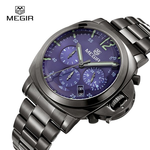 

watches megir chronograph men watch brand luxury relogio masculino clock stainless steel 3006 quartz wristwatches, Slivery;brown