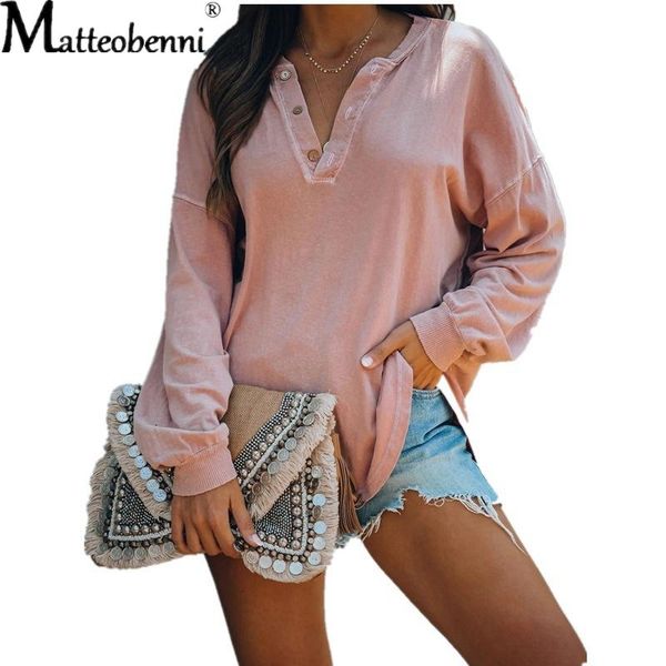 women's t-shirt autumn women v-neck t shirts long sleeve button loose pullover basic casual female solid color tee shirt, White
women's t-shirt autumn women v-neck t shirts long sleeve button loose pullover basic casual female solid color tee shirt, White