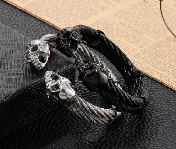 link, chain punk mens double skull end wire bangle cuff men's stainless steel bracelet 65mm inner silver/ black
link, chain punk mens double skull end wire bangle cuff men's stainless steel bracelet 65mm inner silver/ black