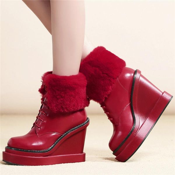 boots 2021 women lace up genuine leather wedges high heel snow female winter warm fur platform fashion sneakers, Black
boots 2021 women lace up genuine leather wedges high heel snow female winter warm fur platform fashion sneakers, Black
