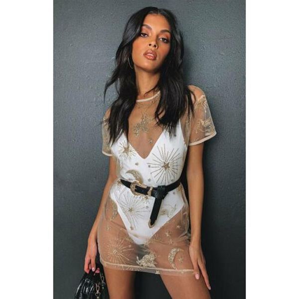 women's swimwear women see through dress gold sequin pattern mesh round neck cover up sheer clothing for female, White;black
women's swimwear women see through dress gold sequin pattern mesh round neck cover up sheer clothing for female, White;black