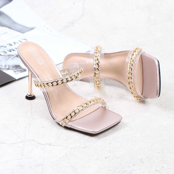 kalsooni 2021 new summer one-line sandals clear chain high-heeled slippers y0714, Black 
kalsooni 2021 new summer one-line sandals clear chain high-heeled slippers y0714, Black