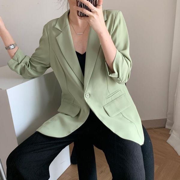 women's suits & blazers summer 2021 vintage women 3/4 sleeve green thin chiffon korean loose casual lapel long office suit jacket femal, White;black
women's suits & blazers summer 2021 vintage women 3/4 sleeve green thin chiffon korean loose casual lapel long office suit jacket femal, White;black