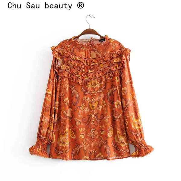 chu sau beauty fashion boho style floral print summer shirts vintage chic hollow lace o-neck blouses female holiday wear 210508, White
chu sau beauty fashion boho style floral print summer shirts vintage chic hollow lace o-neck blouses female holiday wear 210508, White