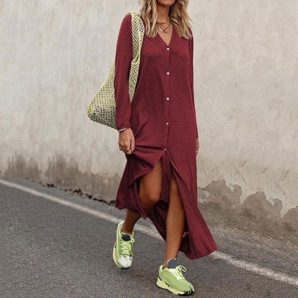 plus size women solid color long sleeve v neck buttons front slit dress casual dresses, Black;gray
plus size women solid color long sleeve v neck buttons front slit dress casual dresses, Black;gray