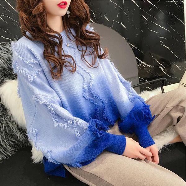 women's sweaters 2021 woman autumn winter korean loose gradient tassels pullover female knitted sweater women, White;black 
women's sweaters 2021 woman autumn winter korean loose gradient tassels pullover female knitted sweater women, White;black