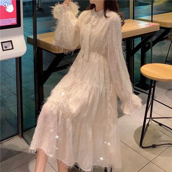 casual dresses 2021 spring women's chic lace-up bow tassels flare sleeve bling chiffon dress female elegant a-line, Black;gray
casual dresses 2021 spring women's chic lace-up bow tassels flare sleeve bling chiffon dress female elegant a-line, Black;gray