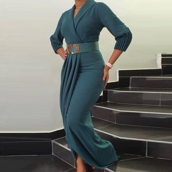 plus size dresses 2021 african women's dress long sleeve bodycon plain small v lapel temperament commuter pleated belt floor-length, Black
plus size dresses 2021 african women's dress long sleeve bodycon plain small v lapel temperament commuter pleated belt floor-length, Black
