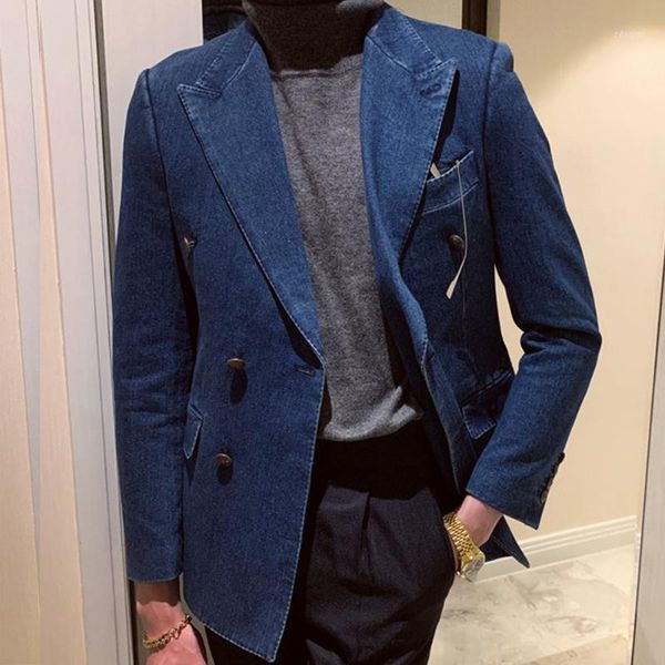 deep blue denim peacked lapel jacket 2021 smoking business work wear mens suits formal wedding double breasted blazer groomsman men's &, White;black
deep blue denim peacked lapel jacket 2021 smoking business work wear mens suits formal wedding double breasted blazer groomsman men's &, White;black