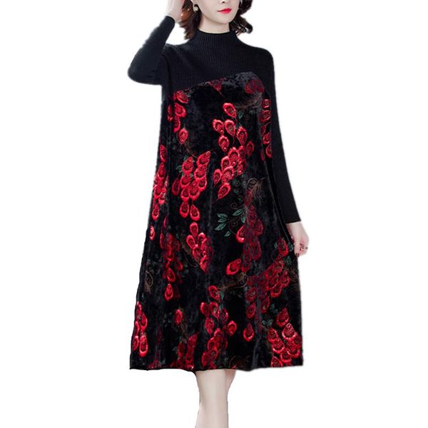 autumn winter women dress fashion retro print patchwork knitted base casual dresses, Black;gray
autumn winter women dress fashion retro print patchwork knitted base casual dresses, Black;gray