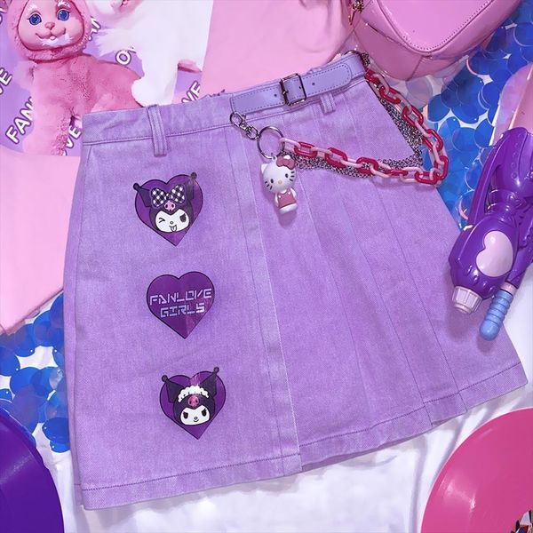 summer japanese kawaii purple harajuku womens skirts cool love cartoon buckle midi high waist a word pleated denim, Black
summer japanese kawaii purple harajuku womens skirts cool love cartoon buckle midi high waist a word pleated denim, Black
