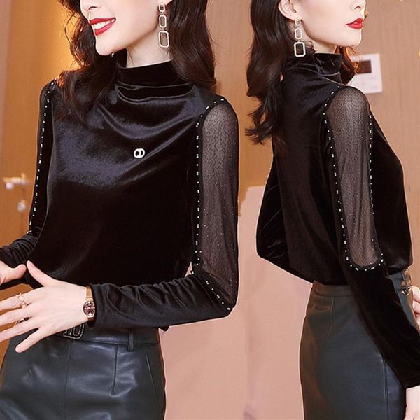 women's sweaters half turtleneck bottoming shirt versatile autumn clothes 2021 elegant slimming waist-tight gold velvet retro style, White;black
women's sweaters half turtleneck bottoming shirt versatile autumn clothes 2021 elegant slimming waist-tight gold velvet retro style, White;black