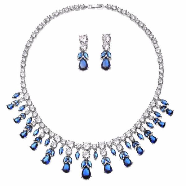 earrings & necklace luxury blue red clear zirconia wedding jewelry sets cz stone choker and bridal for women, Silver
earrings & necklace luxury blue red clear zirconia wedding jewelry sets cz stone choker and bridal for women, Silver