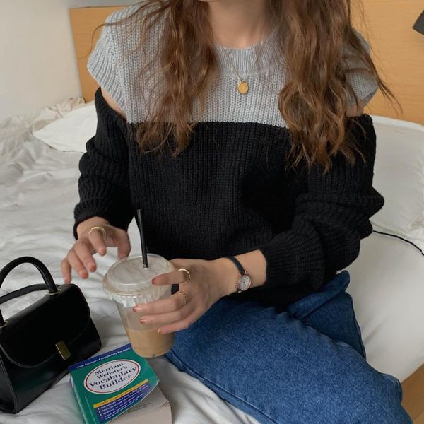 women's vests fashion chic ladies hollow out pullover sweaters elegant o-neck full sleeve patchwork women knitted jumpers 2021 autumn, Black;white
women's vests fashion chic ladies hollow out pullover sweaters elegant o-neck full sleeve patchwork women knitted jumpers 2021 autumn, Black;white