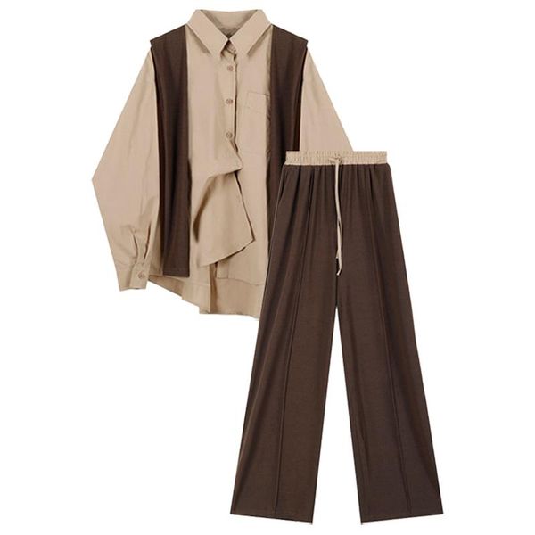 women's two piece pants spring and autumn shirt set wide leg casual all-match shawl high waist three-piece retro top, White
women's two piece pants spring and autumn shirt set wide leg casual all-match shawl high waist three-piece retro top, White