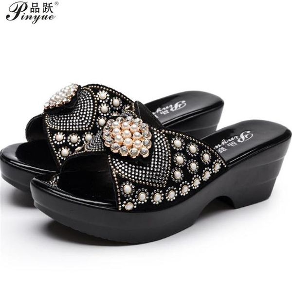 dress shoes summer women fashion sandals thick heel soft surface femal slippers rhinestone plus size 35-42, Black
dress shoes summer women fashion sandals thick heel soft surface femal slippers rhinestone plus size 35-42, Black