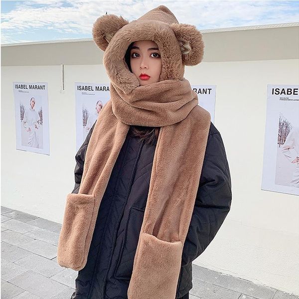 scarves scarf female 2021 autumn and winter bear hat korean version cute all-match one-piece warm gloves bib three-piece set, Blue;gray
scarves scarf female 2021 autumn and winter bear hat korean version cute all-match one-piece warm gloves bib three-piece set, Blue;gray
