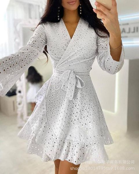 casual dresses women mini dress style white hollow out pattern full flared sleeve waist v neck solid color women's, Black;gray
casual dresses women mini dress style white hollow out pattern full flared sleeve waist v neck solid color women's, Black;gray