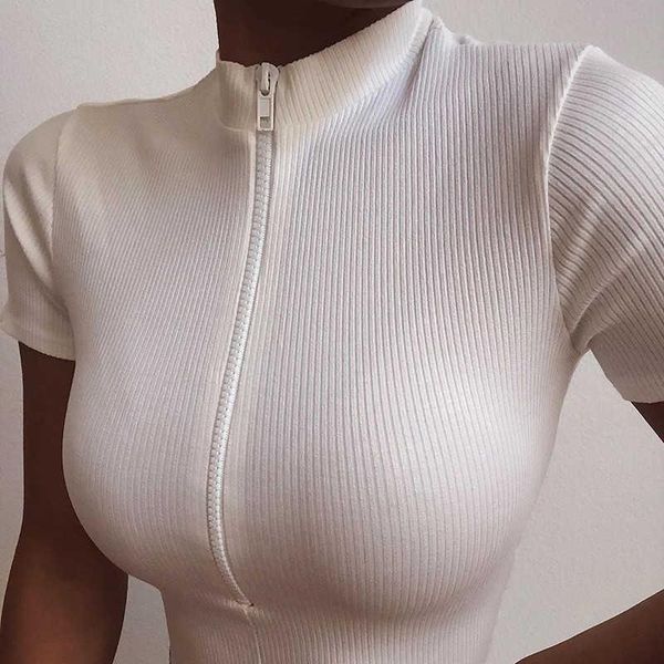 women's t-shirt fashion slim fit zipper women female bustier corset high neck croped tee solid shirt white
women's t-shirt fashion slim fit zipper women female bustier corset high neck croped tee solid shirt white