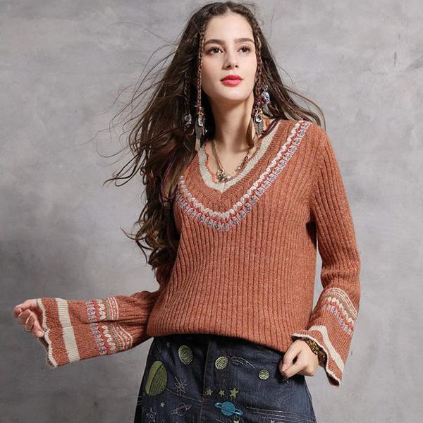 johnature autumn winter fashion all-match v-neck pullover embroidery knitted sweater loose retro women leisure sweater 210521, White;black
johnature autumn winter fashion all-match v-neck pullover embroidery knitted sweater loose retro women leisure sweater 210521, White;black