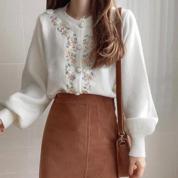 women's sweaters flower embroidery knitted cardigans korean chic single breasted long sleeve sweet o neck soft coats, White;black
women's sweaters flower embroidery knitted cardigans korean chic single breasted long sleeve sweet o neck soft coats, White;black
