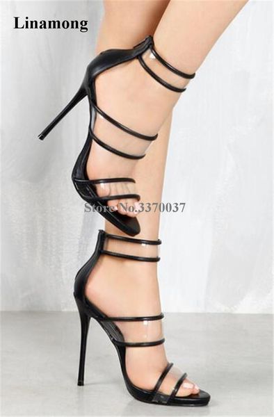 est women fashion open toe three transparent straps high heel sandals thin pvc formal dress shoes, Black
est women fashion open toe three transparent straps high heel sandals thin pvc formal dress shoes, Black