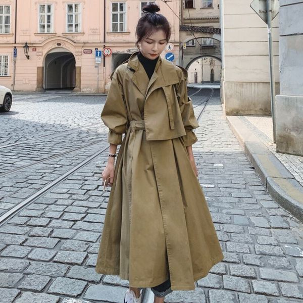 women's trench coats plus size windbreaker jacket 2021 spring autumn khaki loose lining irregular fashionable long co, Tan;black
women's trench coats plus size windbreaker jacket 2021 spring autumn khaki loose lining irregular fashionable long co, Tan;black