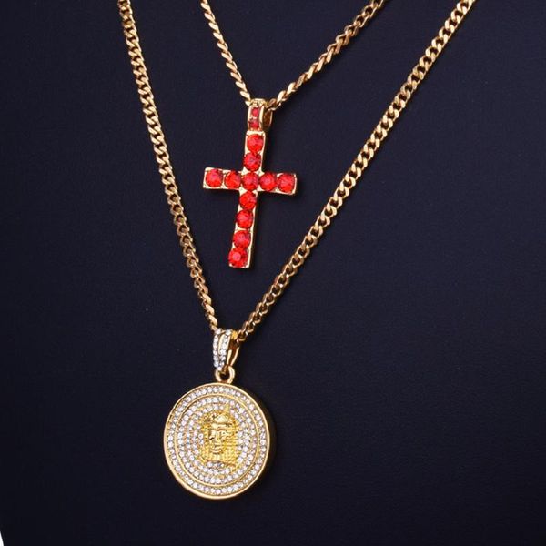 pendant necklaces hip hop mens gold filled necklace set red/blue stone cross round jesus sets, Silver
pendant necklaces hip hop mens gold filled necklace set red/blue stone cross round jesus sets, Silver