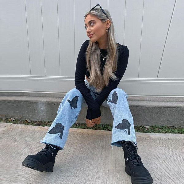 women's 2021 fashional casual high street dark blue butterfly print weist hole button zipper pocket straight long jeans
women's 2021 fashional casual high street dark blue butterfly print weist hole button zipper pocket straight long jeans