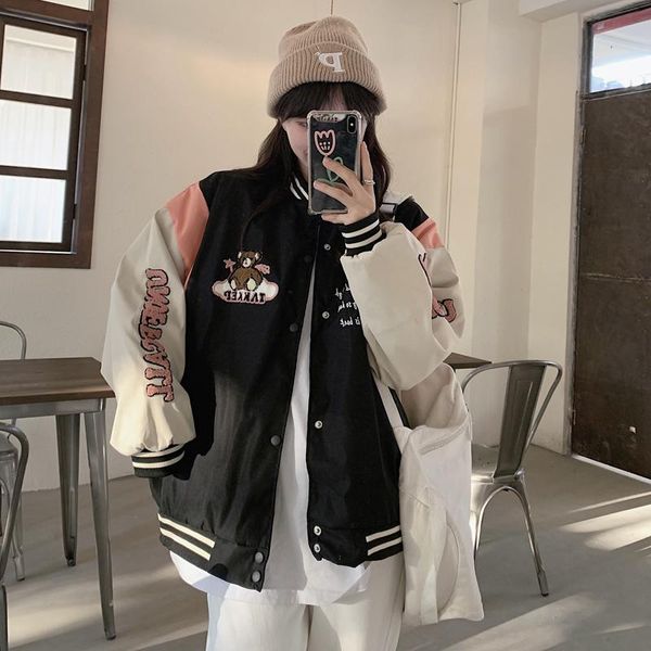 women's jackets 2021 womens coats and high street hip hop baseball uniforms casual coat loose stitching jacket embroidery, Black;brown
women's jackets 2021 womens coats and high street hip hop baseball uniforms casual coat loose stitching jacket embroidery, Black;brown