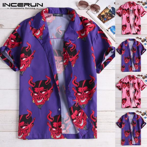 men's casual shirts incerun camisa masculina fashion menbig devil loose man slim fit 2021 short sleeve streetwear, White;black
men's casual shirts incerun camisa masculina fashion menbig devil loose man slim fit 2021 short sleeve streetwear, White;black