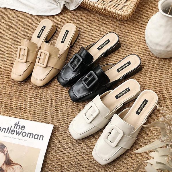 slippers belt buckle women shoes woman mules cover square toe mid heels solid leather casual ladies slides1, Black
slippers belt buckle women shoes woman mules cover square toe mid heels solid leather casual ladies slides1, Black