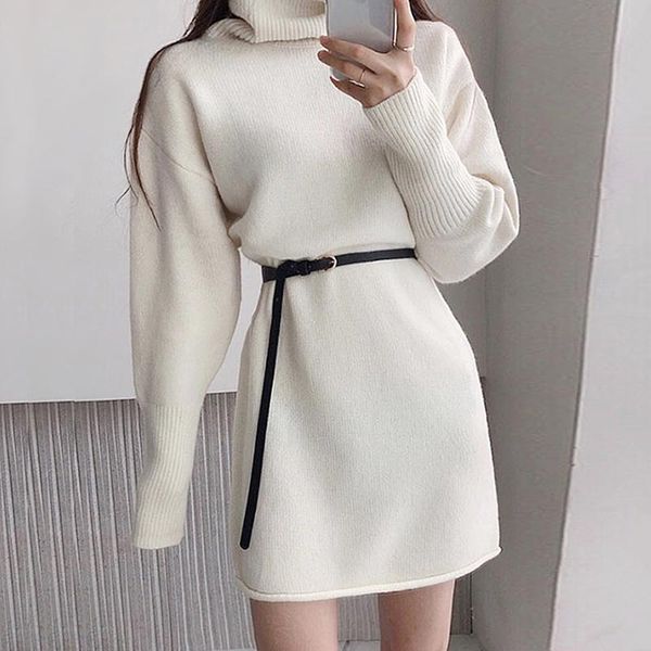 casual dresses 2021 korean fashion simple versatile solid color high neck tie waist long sleeves short knit sweater dress women vestidos, Black;gray
casual dresses 2021 korean fashion simple versatile solid color high neck tie waist long sleeves short knit sweater dress women vestidos, Black;gray
